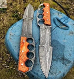 15" Inches HAND FORGED Full Tang Damascus Steel Hunting Camping Knife+ Leather sheath - ZB Knives Store