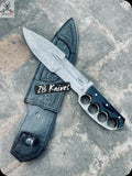 15" Inches HAND FORGED Full Tang Damascus Steel Hunting Camping Knife+ Leather sheath - ZB Knives Store