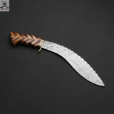16.5" Inches HAND FORGED Fixed Blade Damascus Steel Kukri knife+ Leather sheath - ZB Knives Store