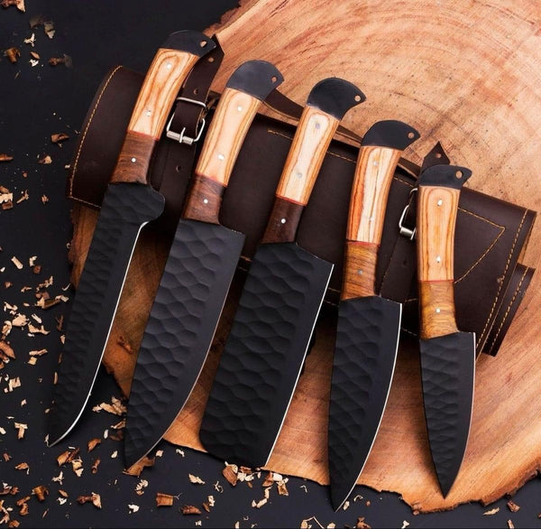 #bestgift For someone who’s love ❤️ cooking 👩‍🍳 
5 PCS HAND FORGED Full Tang High Carbon Steel kitchen set knives + Leather Sheath