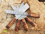 5 PCS HAND FORGED Fixed Blade Damascus Steel kitchen Set Knives + leather Roll kit - ZB Knives Store
