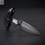 5.75" Inches HAND FORGED Full Tang Damascus Steel Dagger Knife + leather sheath - ZB Knives Store