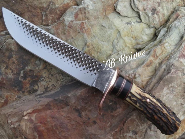 13" Inches HAND FORGED Fixed Blade High carbon Steel Hunting Bowie Knife + leather sheath