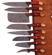 08 Piece Custom Damascus Chef Knife Set with Wooden Handles