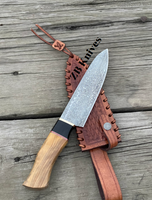 Damascus Knives Custom Handmade-13.25" inches Olive WOOD Handle Chef Kitchen