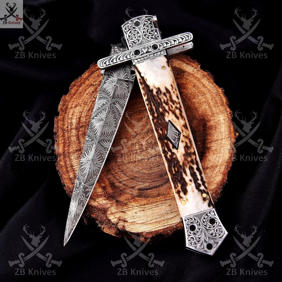 Premium Damascus Damascus steel switchblade – ZB Knives Store Premium Damascus Damascus steel switchblade – ZB Knives Store