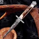 Unleash your inner adventurer with our special Patterns Damascus steel switchblade pocket knife. Crafted with unparalleled precision and featuring a stunning deer horn handle, this knife is the ultimate EDC companion - ZB Knives Store