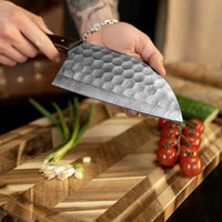 Damascus Serbian Cleaver Knife for Indoor/Outdoor BBQ Cooking Kitchen Chef Chopper Knife