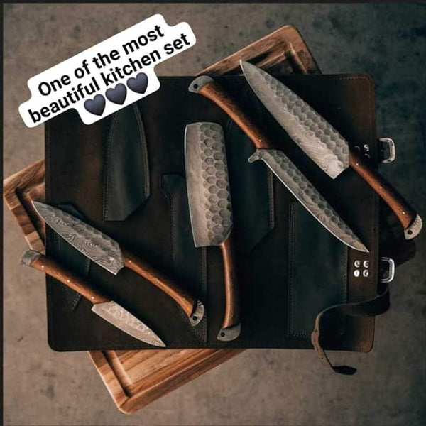 5 PCS 100% Custom Handmade Full Tang Damascus Steel Kitchen Set Knives