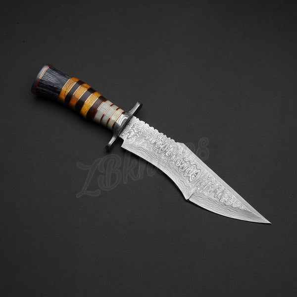13.5" Inches HAND FORGED Full Tang Damascus Steel Hunting Bowie Knife+ Leather Sheath