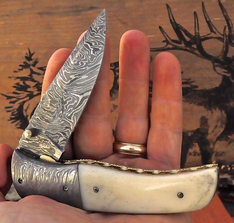 7.5" Inches HAND FORGED Damascus Steel Folding Pocket knife+ Leather sheath