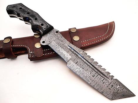 13.5" Inches HAND FORGED Full Tang Damascus Steel Tracker Knife+ Leather sheath