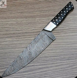 14" inches HAND FORGED Full Tang Damascus Steel Chef Knife + leather sheath - ZB Knives Store
