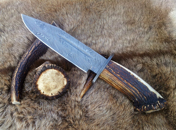 Custom Handmade Stone Texture  Damascus steel hunting knife - ZB Knives Store