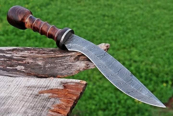 17"inches HAND FORGED Fixed Blade Damascus Steel Kukri Knife + Leather Sheath