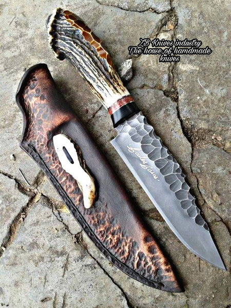 Custom Handmade Stone Texture Hand Forged 1095 High Carbon Steel Vintage Viking Knife - ZB Knives Store