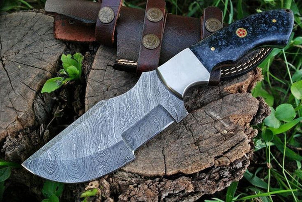 10" HAND FORGED Full Tang Damascus Steel Tracker knife + Leather Sheath