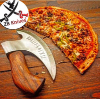 Best Offer  HAND FORGED High Carbon Steel Pizza 🍕 Cutter+ leather sheath 😍🎁