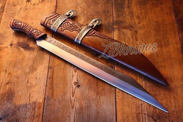 18.5" Inches HAND FORGED Full Tang 1095 High Carbon Steel Viking Seax Knife+ Scabbard