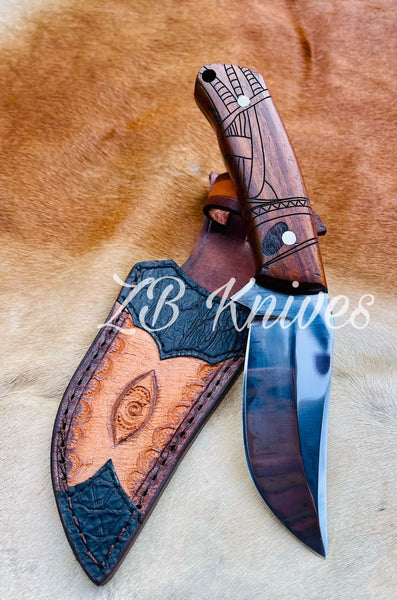 8.5" Inches HAND FORGED J2 Steel Hunting Knife + Leather Sheath