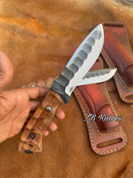 9" Inches HAND FORGED Full Tang 1095 High Carbon Steel Hunting Knife+ Leather sheath