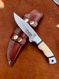 8" Inches HAND FORGED Full Tang Damascus Steel Skinning knife+ Leather sheath