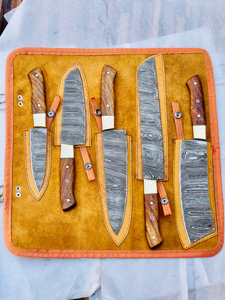 Custom Handmade Damascus steel kitchen knives set - ZB Knives Store
