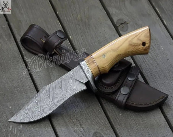 10.5" Inches HAND FORGED Damascus Steel Hunting Knife + leather sheath - ZB Knives Store