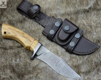 10.5" Inches HAND FORGED Damascus Steel Hunting Knife + leather sheath - ZB Knives Store