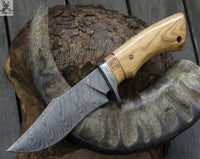 10.5" Inches HAND FORGED Damascus Steel Hunting Knife + leather sheath - ZB Knives Store