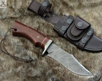 10.5" Inches HAND FORGED Damascus Steel Hunting Knife + leather sheath - ZB Knives Store