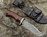 10.5" Inches HAND FORGED Damascus Steel Hunting Knife + leather sheath - ZB Knives Store
