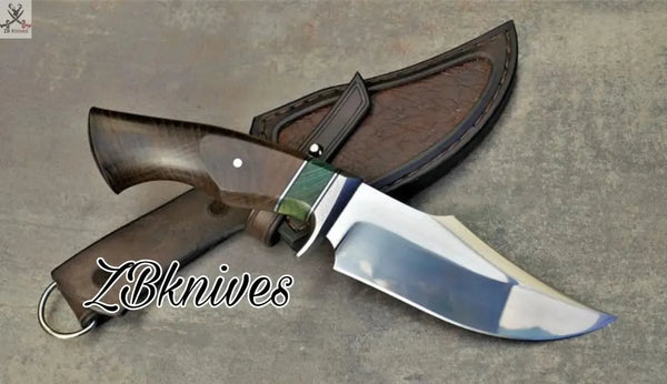 10.5" Inches HAND FORGED Fixed Blade 440c Steel Hunting Knife + leather sheath - ZB Knives Store