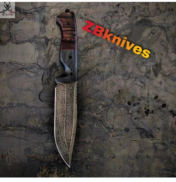 10.5"inches HAND FORGED Full Tang 1095 High Carbon Steel Hunting knife + Leather Sheath - ZB Knives Store