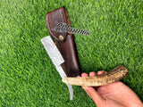 10" Inches HAND FORGED Damascus Steel Razor knife+ Leather sheath - ZB Knives Store