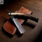 10" Inches HAND FORGED Damascus Steel Razor knife+ Leather sheath - ZB Knives Store