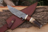 10" Inches HAND FORGED Fixed Blade Damascus Steel Hunting Knife+ Leather sheath - ZB Knives Store