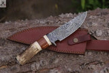 10" Inches HAND FORGED Fixed Blade Damascus Steel Hunting Knife+ Leather sheath - ZB Knives Store