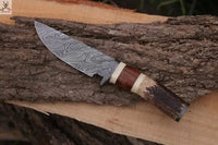 10" Inches HAND FORGED Fixed Blade Damascus Steel Hunting Knife+ Leather sheath - ZB Knives Store