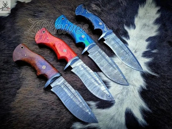 10" Inches HAND FORGED Fixed Blade Damascus Steel Hunting Knife+ Leather sheath - ZB Knives Store