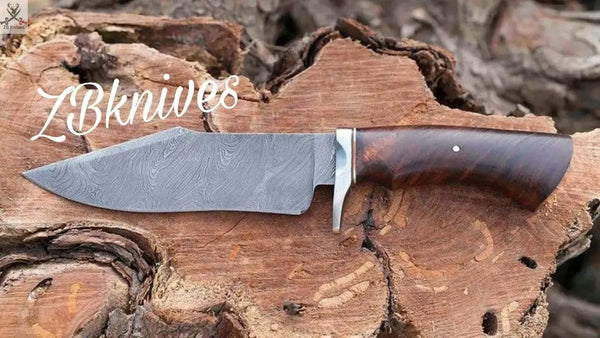 11" HAND FORGED Fixed Blade Damascus Steel Hunting Knife + leather sheath - ZB Knives Store