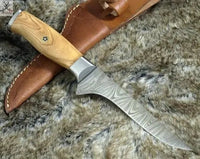11" Inches HAND FORGED Full Tang Damascus Steel Fillet knife+ Leather Sheath - ZB Knives Store
