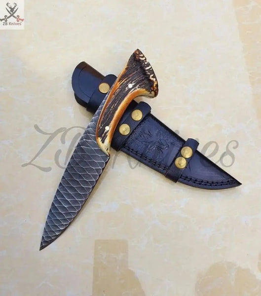 11"HAND FORGED Fixed 1095 High carbon Steel Hunting knife+ leather sheath - ZB Knives Store