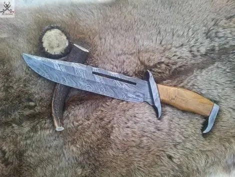 12.5" Inches HAND FORGED Fixed Blade Damascus Steel Hunting Knife+ Leather sheath - ZB Knives Store