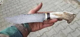 12.5" Inches HAND FORGED Fixed Blade Damascus Steel Hunting knife+ Leather Sheath - ZB Knives Store