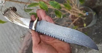 12.5" Inches HAND FORGED Fixed Blade Damascus Steel Hunting knife+ Leather Sheath - ZB Knives Store