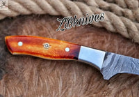 12.5" Inches HAND FORGED Full Tang Damascus Steel Fishing Fillet Knife + leather sheath - ZB Knives Store