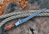 12.5" Inches HAND FORGED Full Tang Damascus Steel Fishing Fillet Knife + leather sheath - ZB Knives Store