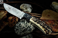 12" HAND FORGED Full Tang Damascus Steel Hunting knife + Leather Sheath - ZB Knives Store