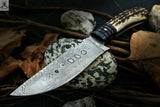 12" HAND FORGED Full Tang Damascus Steel Hunting knife + Leather Sheath - ZB Knives Store